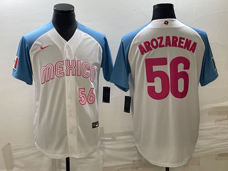 Men 2023 World Cub Mexico #56 Arozarena White blue Nike MLB Jersey10->more jerseys->MLB Jersey